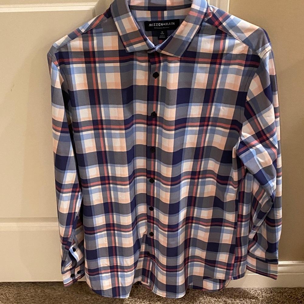 Mizzen+Main Men's Blue and Red Plaid Shirt